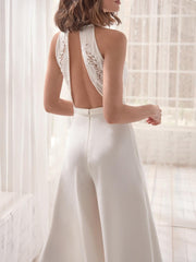 White V-neck halter jumpsuit