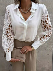 Women's solid color lace patchwork shirt