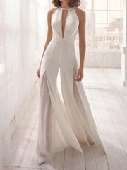 White V-neck halter jumpsuit