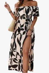 Ladies' One Collar Printed Slit Casual Dress