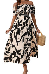 Ladies' One Collar Printed Slit Casual Dress