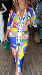 Women's V-neck Strappy Slim Print Dress