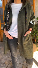 Ladies Round Neck Hooded Drawstring Casual Coat