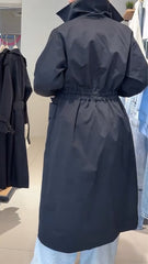 Women Lapel Waist-closing Solid Color Casual Coat