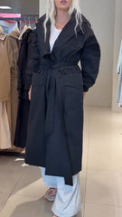 Women Lapel Waist-closing Solid Color Casual Coat