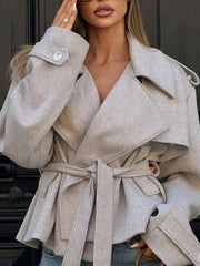 Classic Oversized Lapel Belted Short Jacket