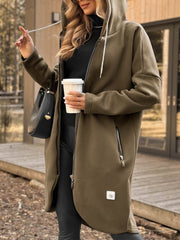 Women Hooded Drawstring Casual Coat