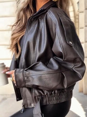 Women Lapel Leather Temperament Casual Jacket