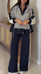 Women Lapel Stitching Fake Two-piece Jacket + Pants Casual Suit