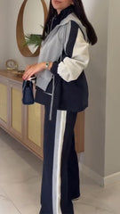 Women Lapel Stitching Fake Two-piece Jacket + Pants Casual Suit