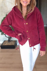 Women Hooded Plush Button-down Casual Coat