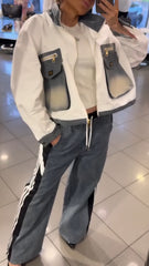 Women Lapel Patchwork Jacket + Pants Casual Suit