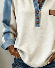 Groovy Button Front Denim Long Sleeve Top