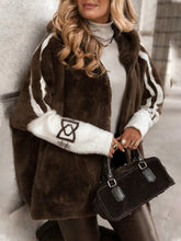 Women Plush Hooded Vertical Stripe Printed Casual Coat