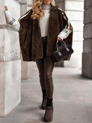 Women Plush Hooded Vertical Stripe Printed Casual Coat