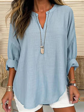 Solid Color V-Neck Long Sleeved Loose Casual Blouse