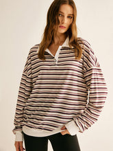 Contrast Trim Striped Polo Sweatshirt