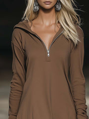 Casual Loose Long Sleeve Ruffle Hem Hooded Mini Dress