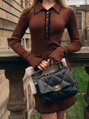 Contrast color Chanel style knitted elegant mini dress