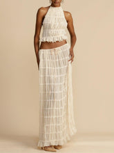 Pleated Drawstring Charm Waist Tiered Maxi Skirt Suit