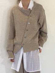 Slanted button irregular design lazy style sweater
