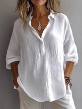 Casual Loose Long Sleeve Linen V-Neck Shirt