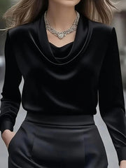 Elegant Solid Color Satin Collar Shirt