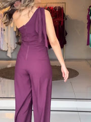 Purple One-shoulder Jumpsuit