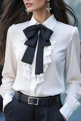 Ruffled Bow Tie Casual Long-sleeved Shirt