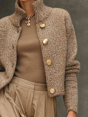 Camel Turtleneck Button-Down Cardigan Sweater