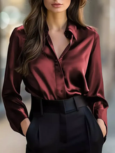 Satin Solid Color Long-sleeved Elegant Casual Shirt