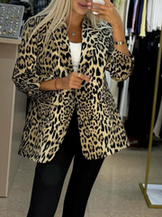 Womens Lapel Leopard Print Casual Jacket
