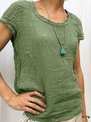 Vintag Reound Neck Cotton and Linen Casual Shirt