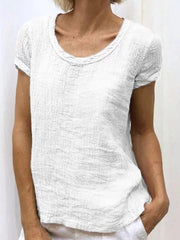 Vintag Reound Neck Cotton and Linen Casual Shirt