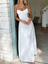 Elegant A-line solid color mid-length dress