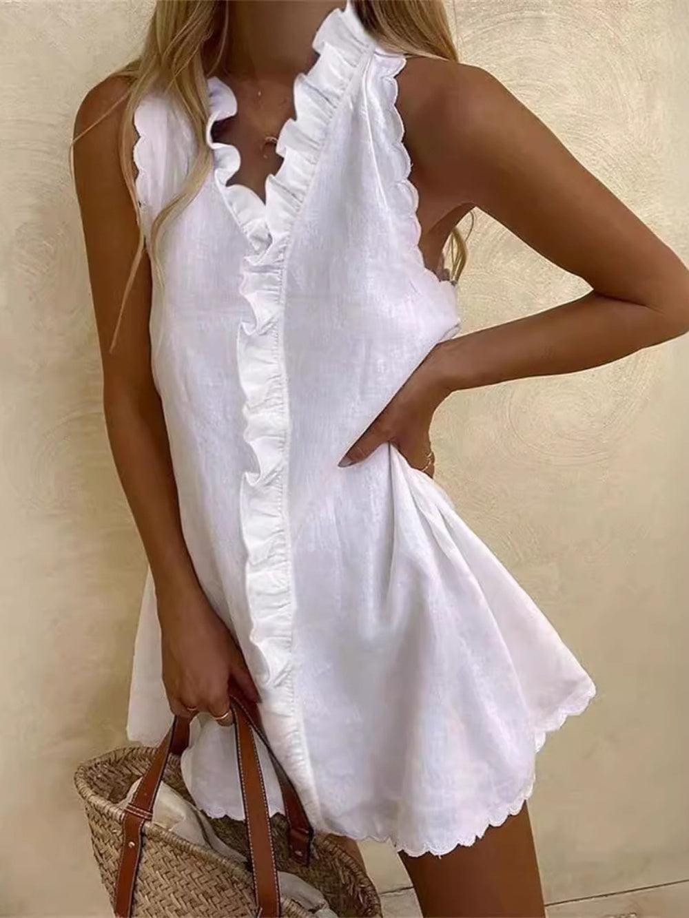 Cotton and Linen Ruffled Mini Dress