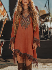 Lace Trim Loose Printed Midi Dress