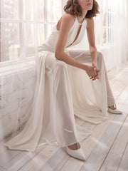 White V-neck halter jumpsuit