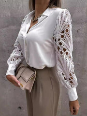 Women's solid color lace patchwork shirt