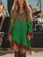 Lace Trim Loose Printed Midi Dress