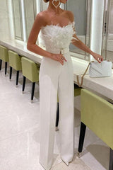 Feather Sexy Off Shoulder Sleeveless Slim Jumpsuit