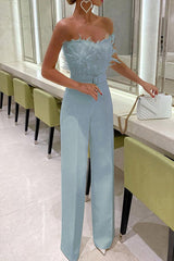 Feather Sexy Off Shoulder Sleeveless Slim Jumpsuit