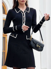 Contrast color Chanel style knitted elegant mini dress