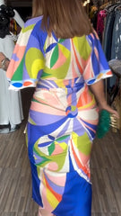 Women's V-neck Strappy Slim Print Dress