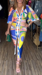 Women's V-neck Strappy Slim Print Dress