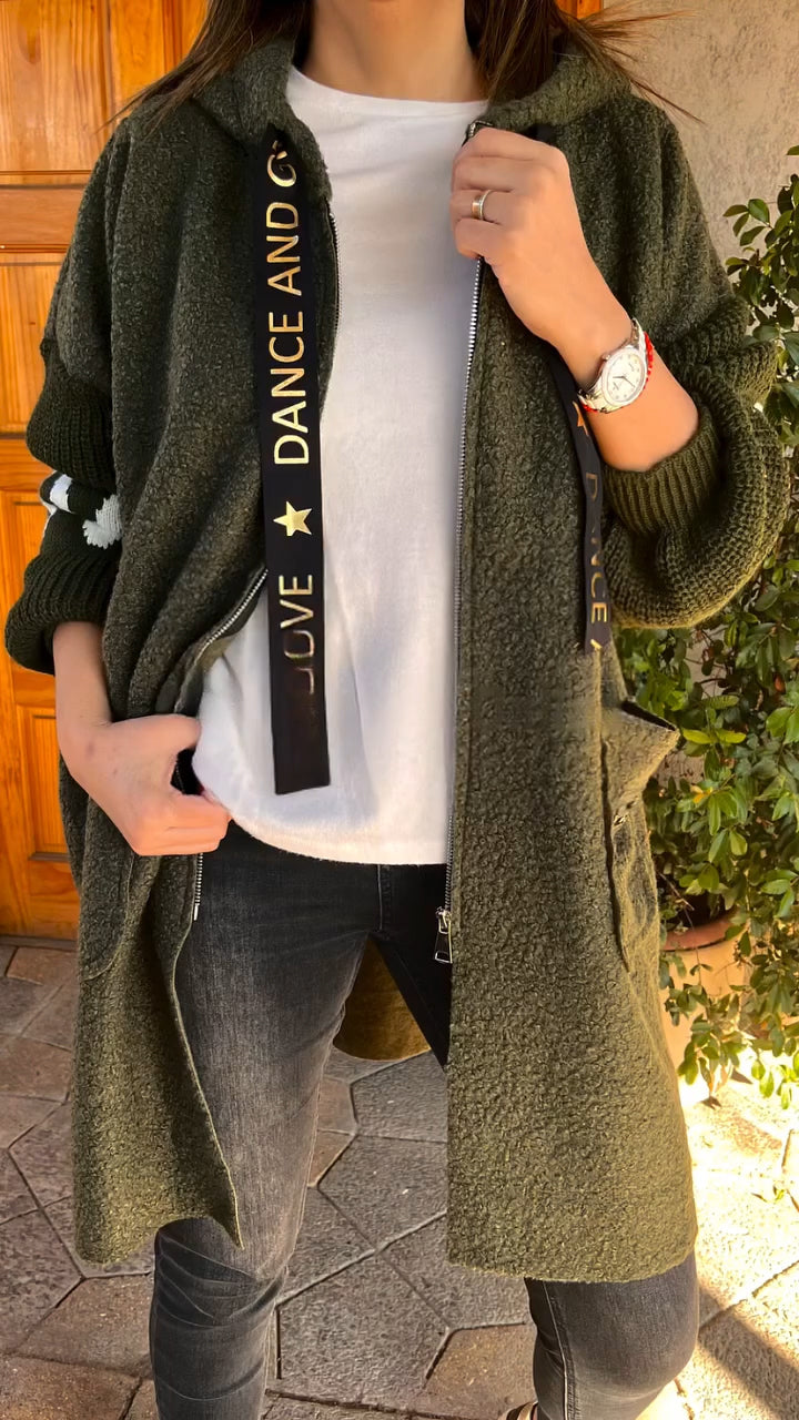 Ladies Round Neck Hooded Drawstring Casual Coat