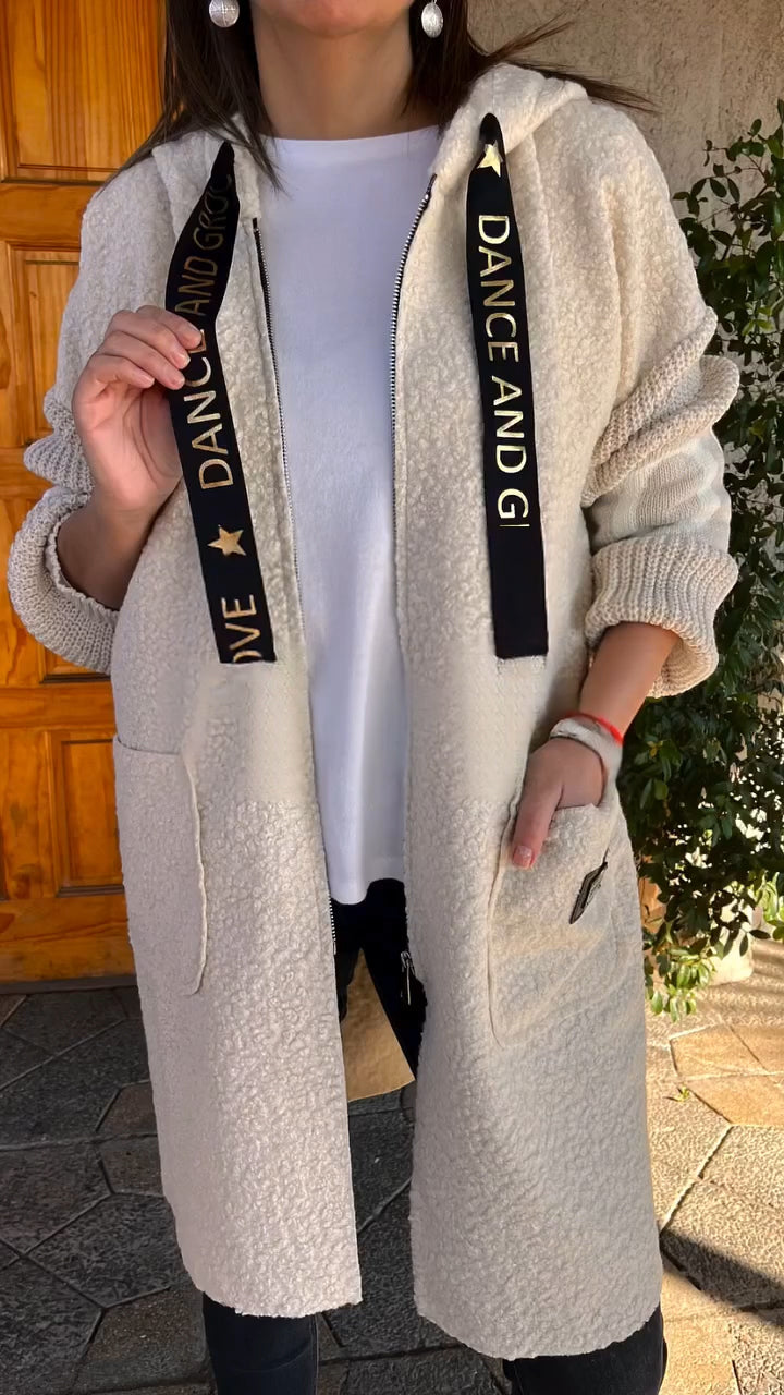 Ladies Round Neck Hooded Drawstring Casual Coat