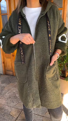 Ladies Round Neck Hooded Drawstring Casual Coat