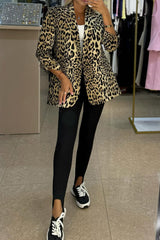 Womens Lapel Leopard Print Casual Jacket