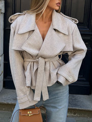 Classic Oversized Lapel Belted Short Jacket